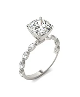 Moissanite Accented Solitaire Engagement Ring (2-1/2 Carat Total Weight Diamond Equivalent) 14K White Gold