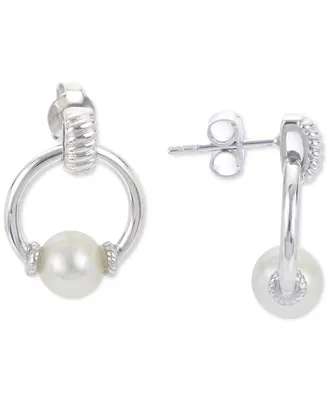 Cultured Freshwater Pearl (7mm) Doorknocker Drop Earrings in Sterling Silver