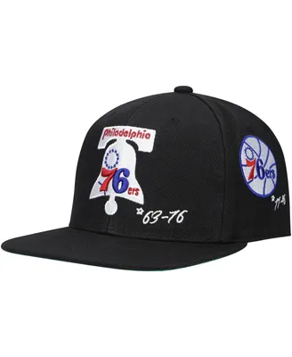 Men's Mitchell & Ness Black Philadelphia 76ers Hardwood Classics Timeline Fitted Hat