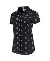 Women's Foco Navy New York Yankees Floral Button Up Shirt