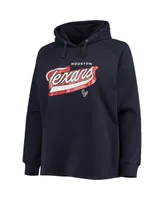 Women's Fanatics Navy Houston Texans Plus First Contact Raglan Pullover Hoodie