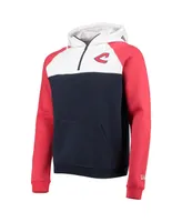 Men's New Era Navy and White Cleveland Indians Cooperstown Collection Quarter-Zip Hoodie Jacket