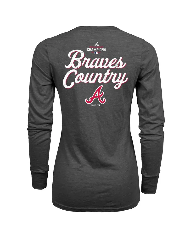 Women's Majestic Threads Charcoal Atlanta Braves 2021 World Series Champions Hometown Long Sleeve V-Neck T-shirt