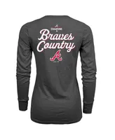 Women's Majestic Threads Charcoal Atlanta Braves 2021 World Series Champions Hometown Long Sleeve V-Neck T-shirt