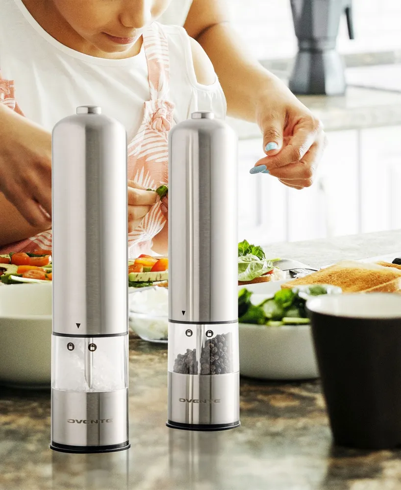 Ovente Professional 2 Piece Electric Salt and Pepper Grinder Set - Silver