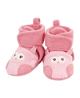 Hudson Baby Baby Girls Animal Fleece Booties 2-Pack, Pink Owl Fox