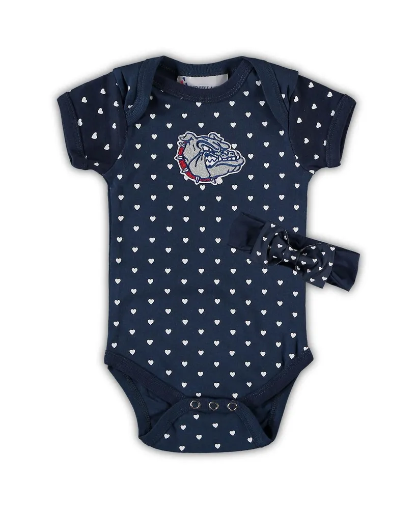 Girls Newborn Infant Navy Gonzaga Bulldogs Hearts Bodysuit Headband Set