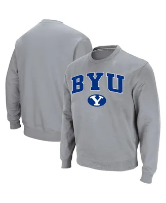 Men's Colosseum Heathered Gray Byu Cougars Team Arch Logo Tackle Twill Pullover Sweatshirt