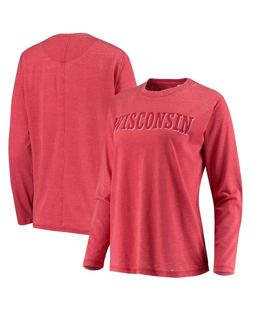 Women's Pressbox Red Wisconsin Badgers Tonal Block Vintage-Like Wash Long Sleeve T-shirt