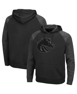 Men's Colosseum Black Boise State Broncos Blackout 3.0 Tonal Raglan Pullover Hoodie