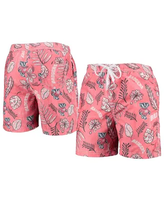 Men's Wes & Willy Red Wisconsin Badgers Vintage-Like Floral Swim Trunks