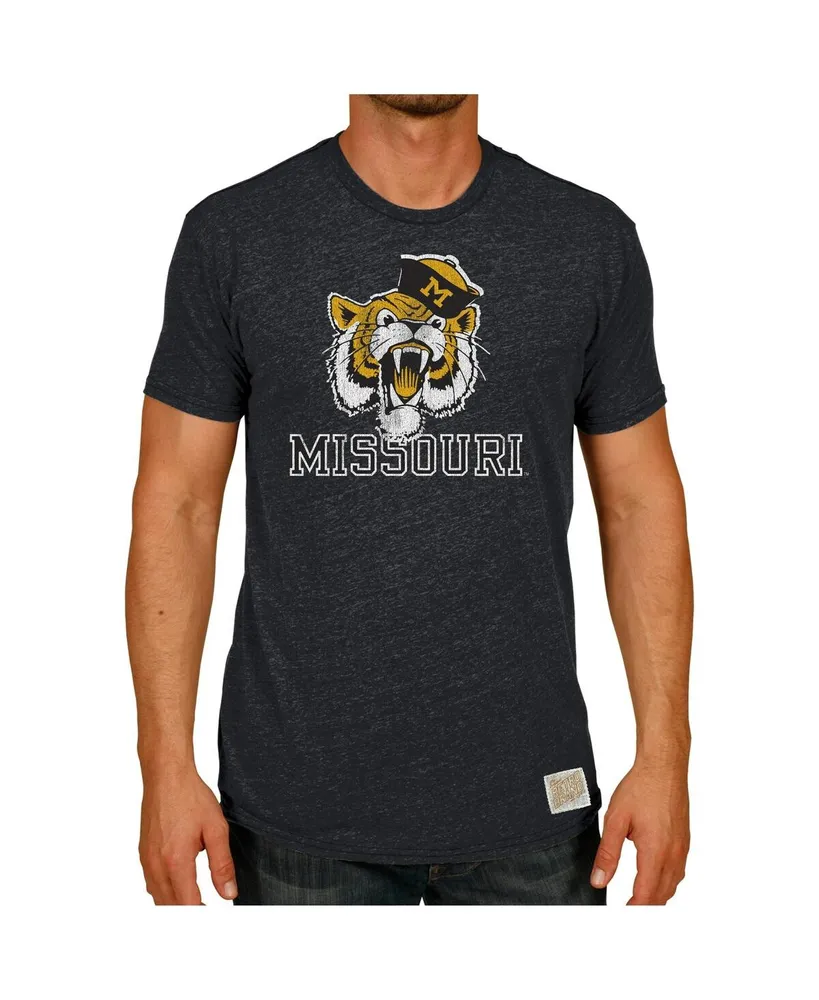 Men's Original Retro Brand Heather Black Missouri Tigers Vintage-Like Angry Tiger Tri-Blend T-shirt