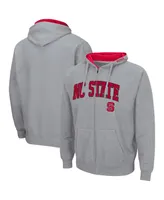 Men's Colosseum Heathered Gray Nc State Wolfpack Arch Logo 3.0 Full-Zip Hoodie