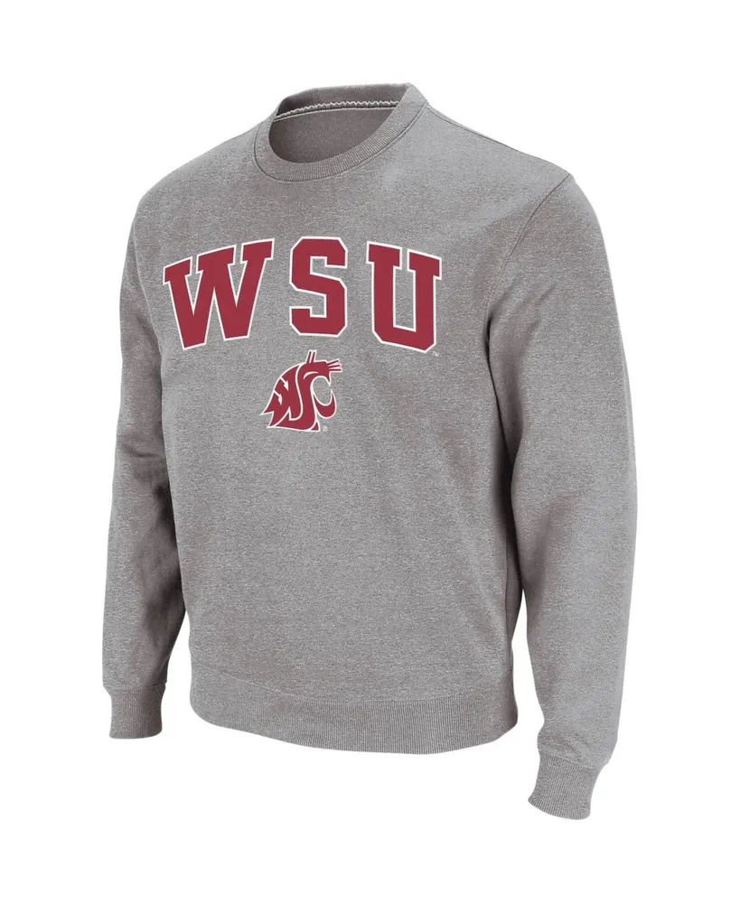 Men's Colosseum Heather Gray Washington State Cougars Arch & Logo Crew Neck Sweatshirt