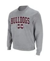 Men's Colosseum Heathered Gray Mississippi State Bulldogs Arch Logo Tackle Twill Pullover Sweatshirt