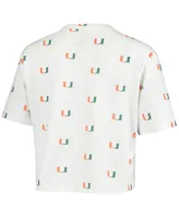 Women's White Miami Hurricanes Cropped Allover Print T-shirt