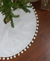 36" Christmas Tree Skirt with a Pom Pom Border and Tie Backs