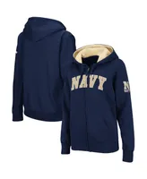 Women's Navy Midshipmen Arched Name Full-Zip Hoodie