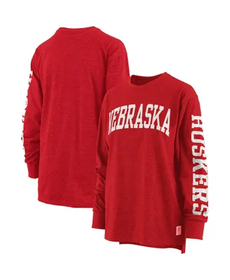 Women's Pressbox Scarlet Nebraska Huskers Plus Two-Hit Canyon Long Sleeve T-shirt