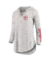 Women's Pressbox Gray Wisconsin Badgers Space Dye Lace-Up V-Neck Long Sleeve T-shirt