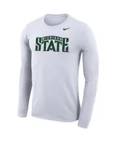 Men's Nike White Michigan State Spartans School Wordmark Logo Performance Legend Long Sleeve T-shirt