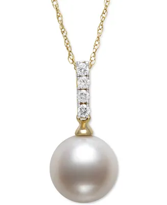 Belle de Mer Cultured Freshwater Pearl (8mm) & Diamond (1/20 ct. t.w.) 18" Pendant Necklace in 14k Gold, Created for Macy's