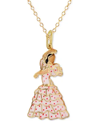Enamel Flamenco Dancer 18" Pendant Necklace in 14k Gold