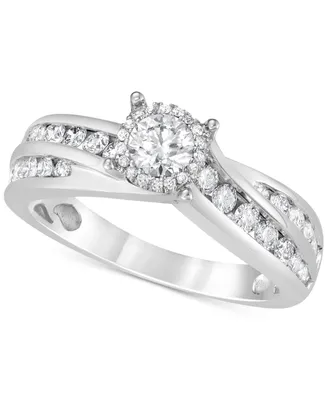 Diamond Channel-Set Crisscross Halo Engagement Ring (1 ct. t.w.) in 14k White Gold