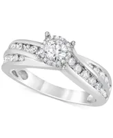 Diamond Channel-Set Crisscross Halo Engagement Ring (1 ct. t.w.) in 14k White Gold