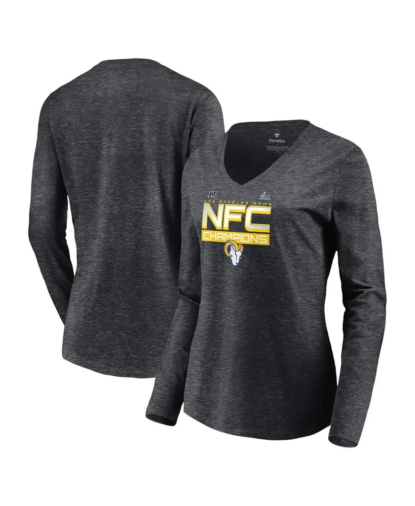 Women's Fanatics Charcoal Los Angeles Rams 2021 Nfc Champions Iconic Slant V-Neck Long Sleeve T-shirt