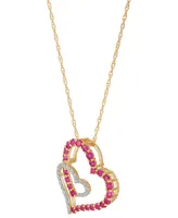 Ruby (5/8 ct. tw.) & Diamond (1/10 ct.tw.) Double Heart 18" Pendant Necklace in 14k Gold