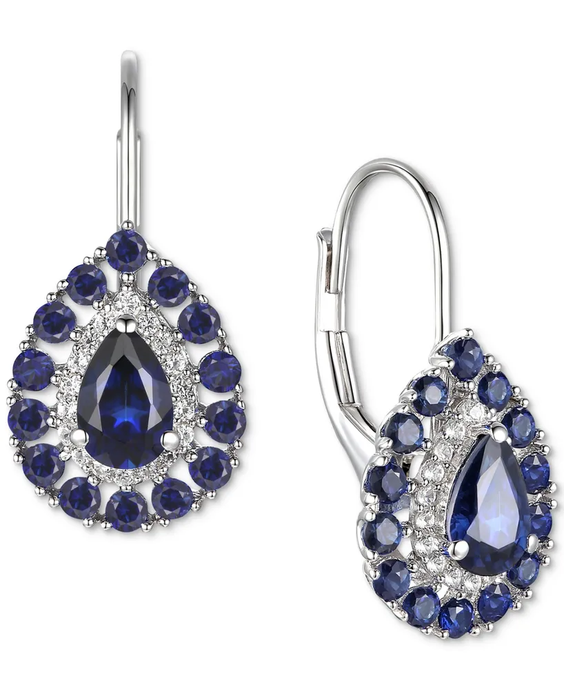 Sapphire (1-3/4 ct. t.w.) & Diamond (1/6 ct. t.w.) Teardrop Leverback Drop Earrings in 14k Gold (Also in Emerald and Ruby)