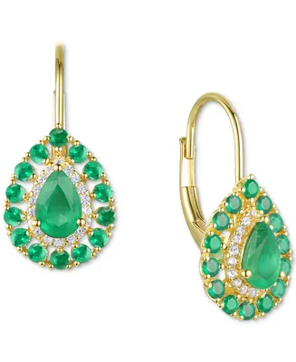Sapphire (1-3/4 ct. t.w.) & Diamond (1/6 Teardrop Leverback Drop Earrings 14k Gold (Also Emerald and Ruby)