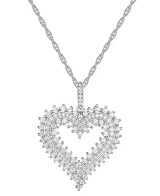 Cubic Zirconia Cluster Heart 18" Pendant Necklace in Sterling silver or 14k Rose Gold-Plated Sterling Silver