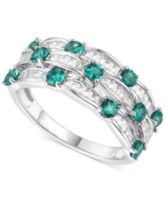 Lab-Grown Sapphire (7/8 ct. t.w.) & White (5/8 Multirow Ring Sterling Silver (Also Emerald Lab