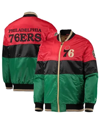 Men's Starter Red and Black Green Philadelphia 76ers History Month Nba 75th Anniversary Full-Zip Jacket