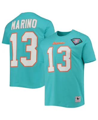 Men's Mitchell & Ness Dan Marino Aqua Miami Dolphins Retired Player Logo Name and Number T-shirt