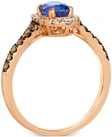 Le Vian Cornflower Ceylon Blue Sapphire (5/8 ct. t.w.) & Diamond (1/2 ct. t.w.) Oval Halo Ring in 14k Rose Gold