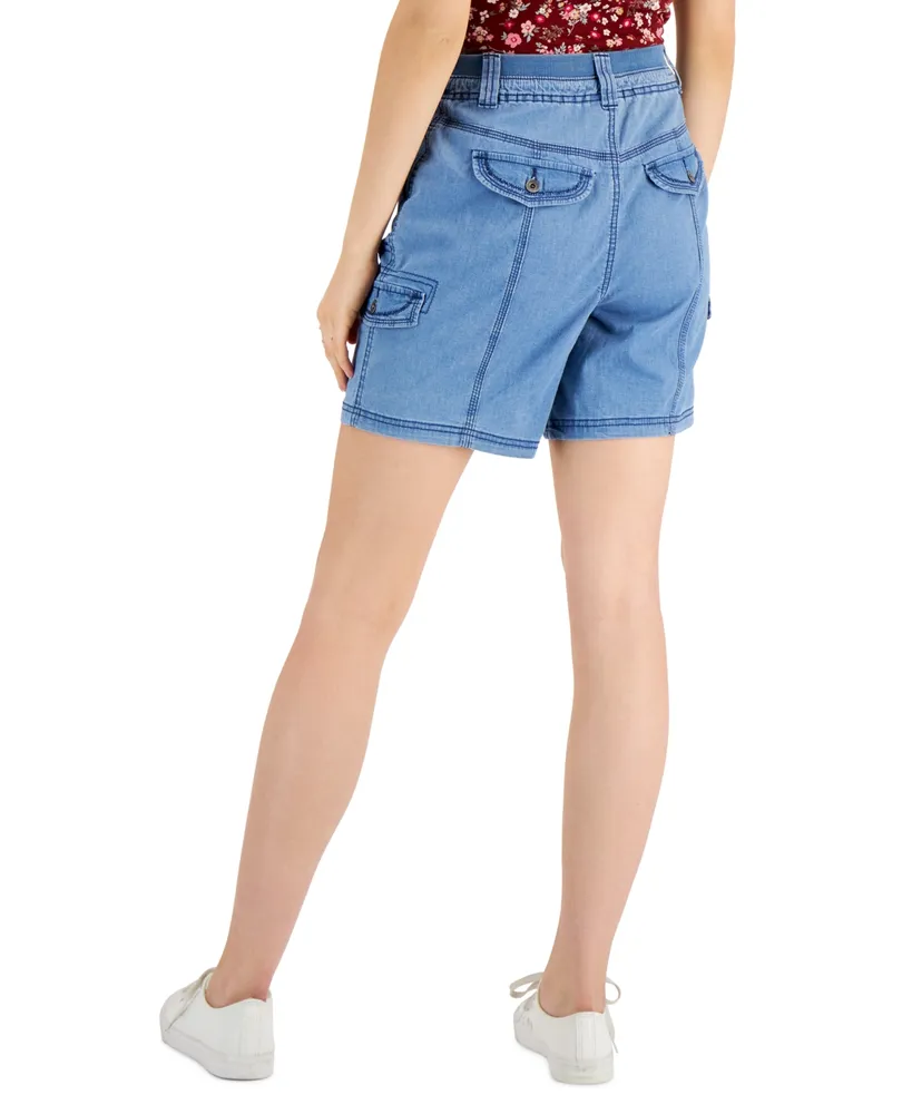 Style & Co Women's Chambray Zig Zag Stitch Shorts, Created for Macy's