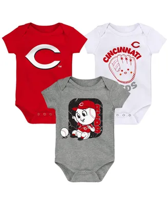 Newborn and Infant Boys and Girls Red, White, Gray Cincinnati Reds Change Up 3-Pack Bodysuit Set