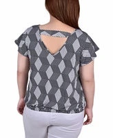 Plus Size Short Flutter Sleeve Top with Studded Neckline