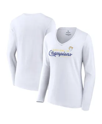 Women's Fanatics White Los Angeles Rams Super Bowl Lvi Champions Long Sleeve V-Neck T-shirt
