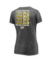 Women's Fanatics Heather Charcoal Los Angeles Rams Super Bowl Lvi Champions Schedule V-Neck T-shirt