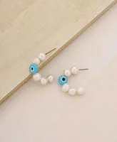 Ettika Imitation Pearl and Evil Eye Beaded Hoops