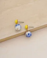 Ettika Blue and Yellow Ceramic Bead Drop Earrings - Gold