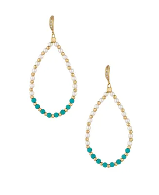 Ettika Turquoise and Imitation Pearl Beaded Oval Earrings - Gold