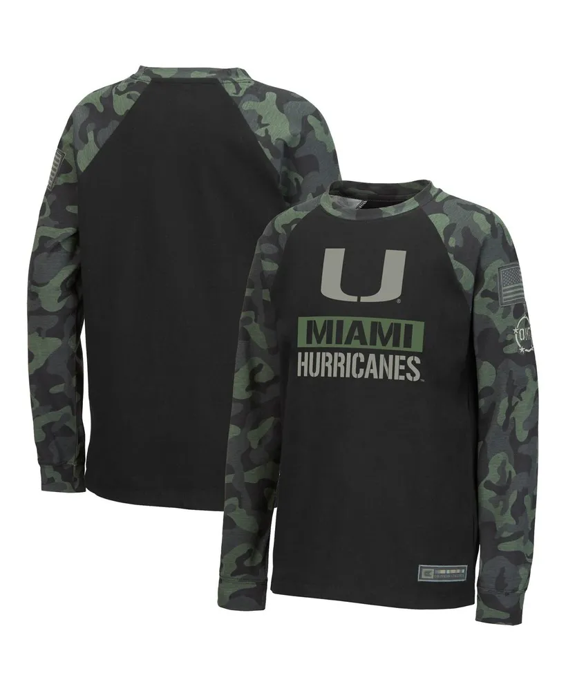 Big Boys Colosseum Black, Camo Miami Hurricanes Oht Military-Inspired Appreciation Raglan Long Sleeve T-shirt