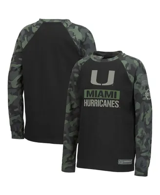 Big Boys Colosseum Black, Camo Miami Hurricanes Oht Military-Inspired Appreciation Raglan Long Sleeve T-shirt