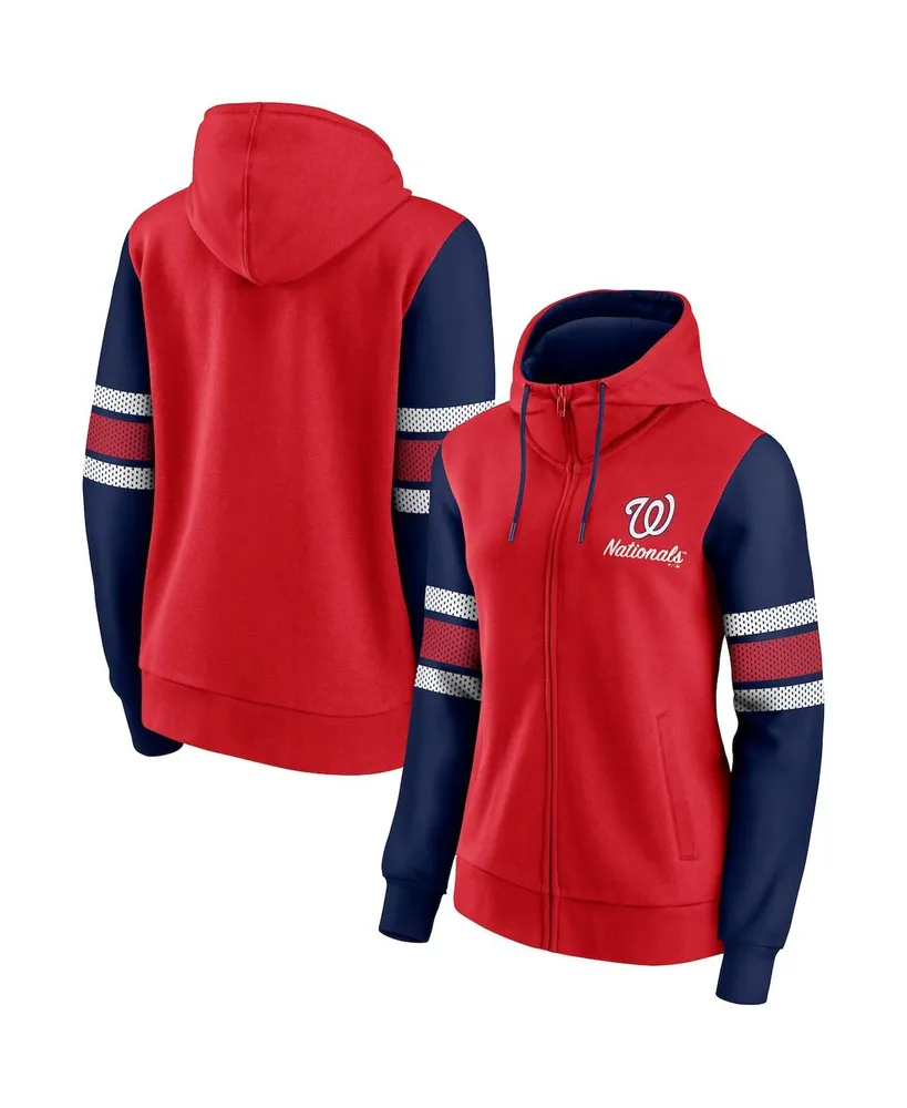 Women's Fanatics Red, Navy Washington Nationals Primary Script Full-Zip Hoodie