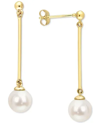 Cultured Freshwater Pearl (7mm) Linear Drop Earrings in 10k Gold